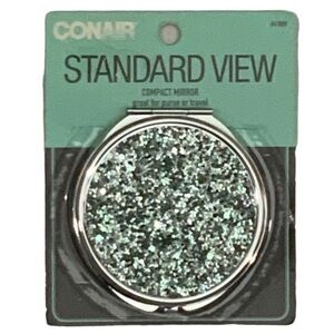 Conair Makeup Purse Double Mirror Round Compact Textured Sparkling Chips Green